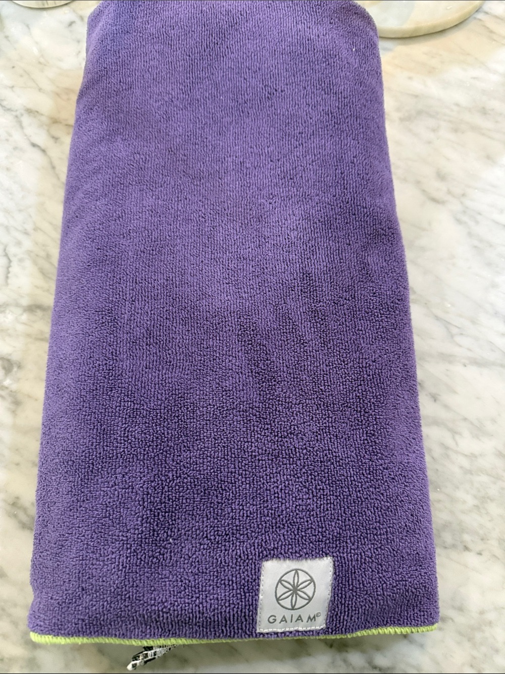 GAIAM stay put non slip Purple Microfiber Yoga mat Towel with Lime Trim